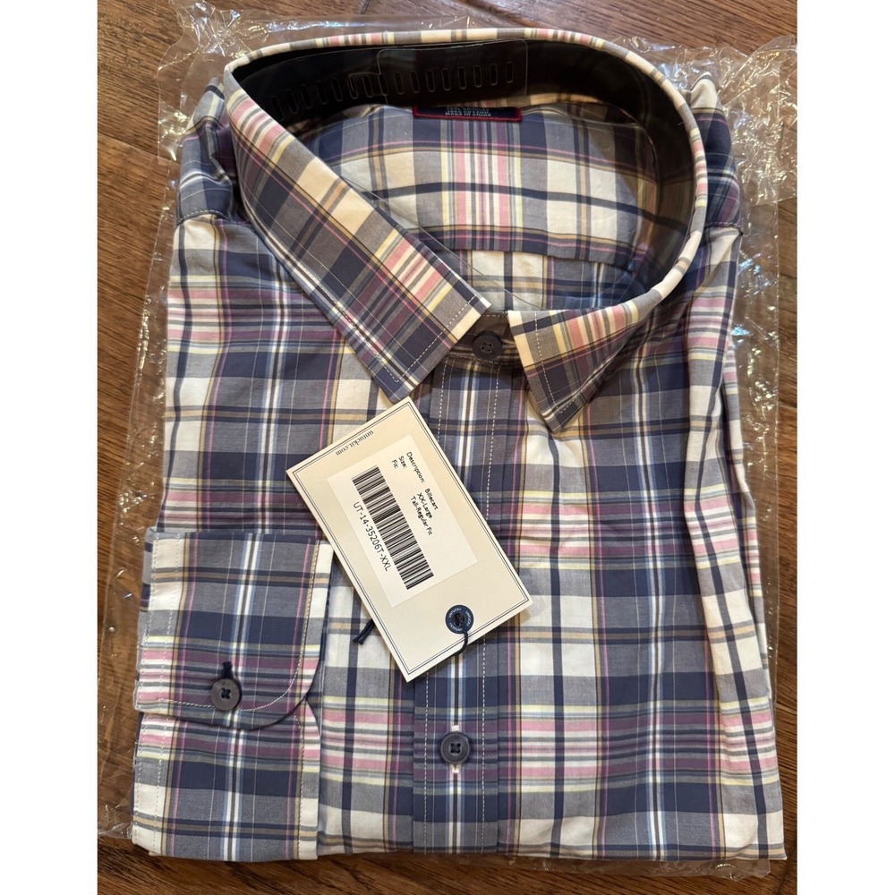 UNTUCKit Billecart‎ Shirt XXL Tall Regular Fit Yellow Navy Pink Plaid NWT
